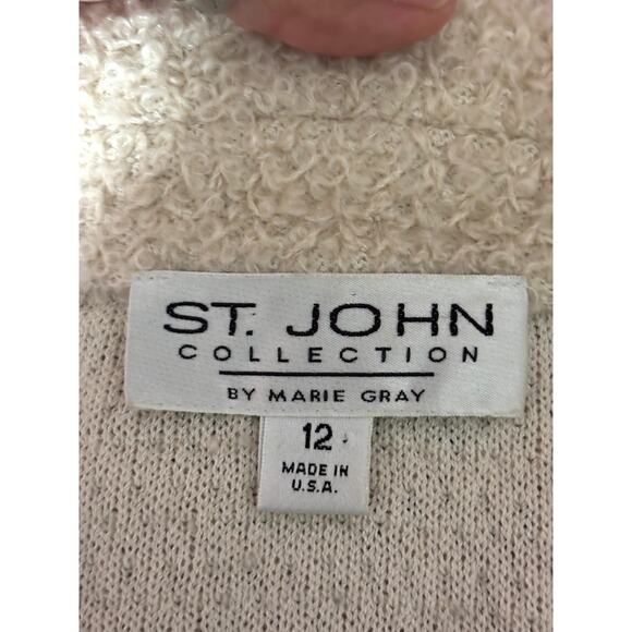 VTG St. John Collection Marie Gray Jacket Cream Asymmetrical Zip Wool USA Sz 12 - Picture 3 of 16